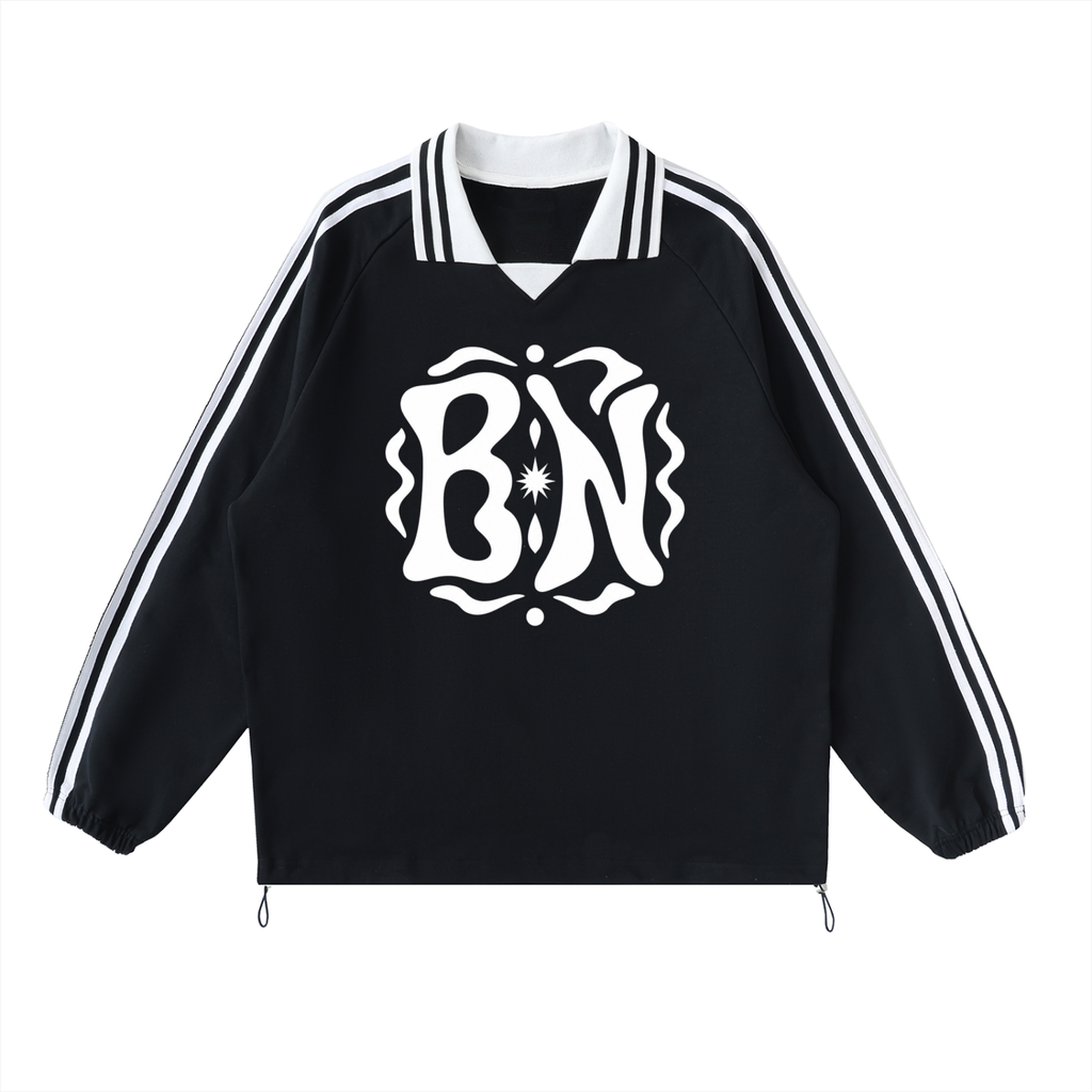 Contrast Striped Lapel Collar Sweatshirt