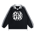 Contrast Striped Lapel Collar Sweatshirt