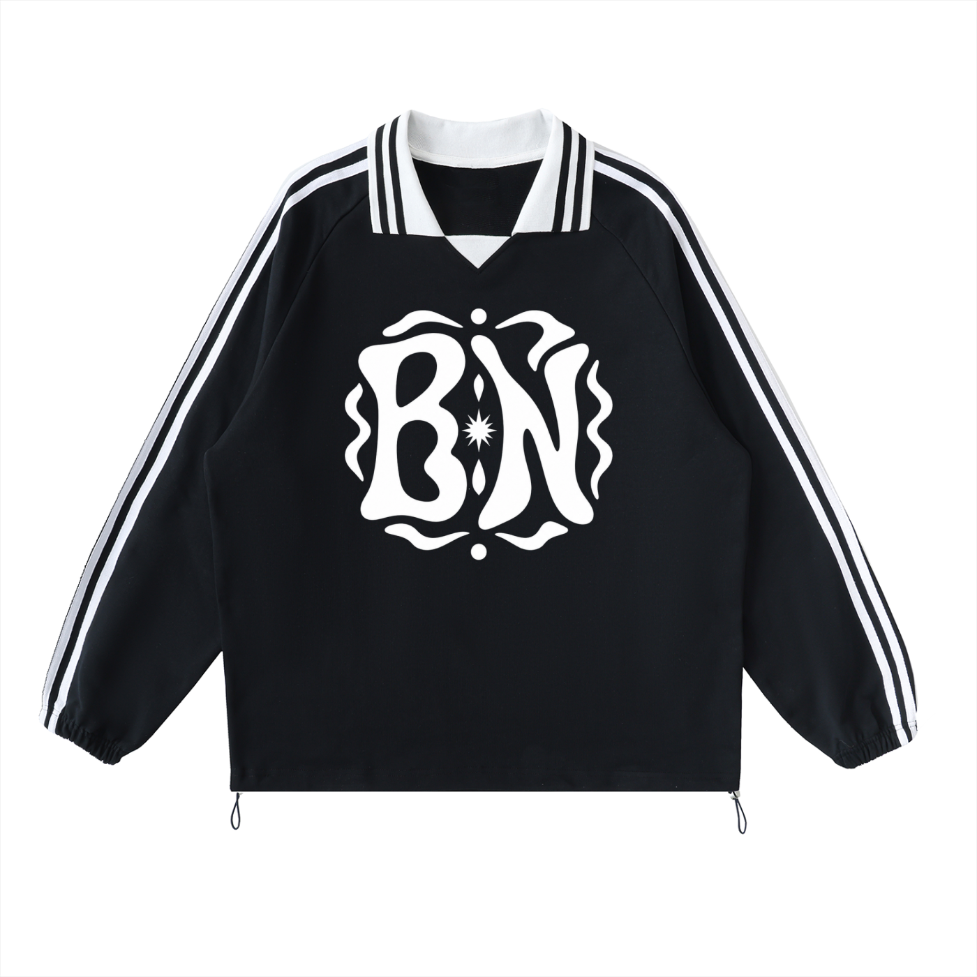 Contrast Striped Lapel Collar Sweatshirt