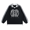 Contrast Striped Lapel Collar Sweatshirt