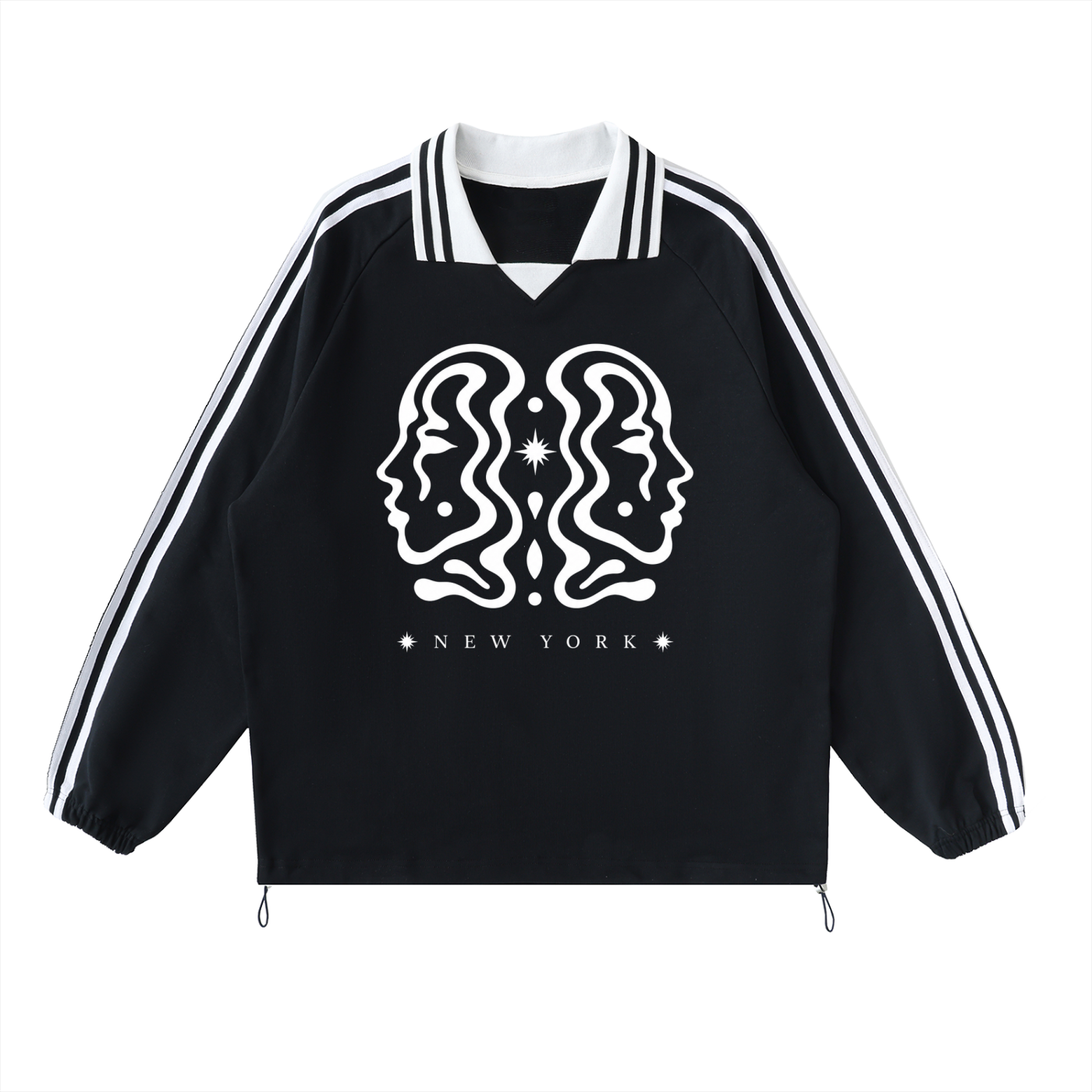 Contrast Striped Lapel Collar Sweatshirt